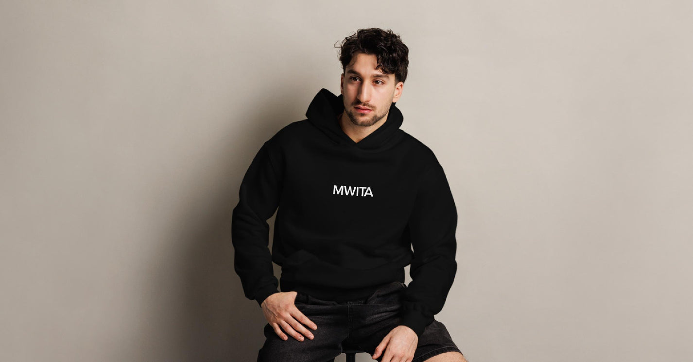 Model wearing SM Hoodie