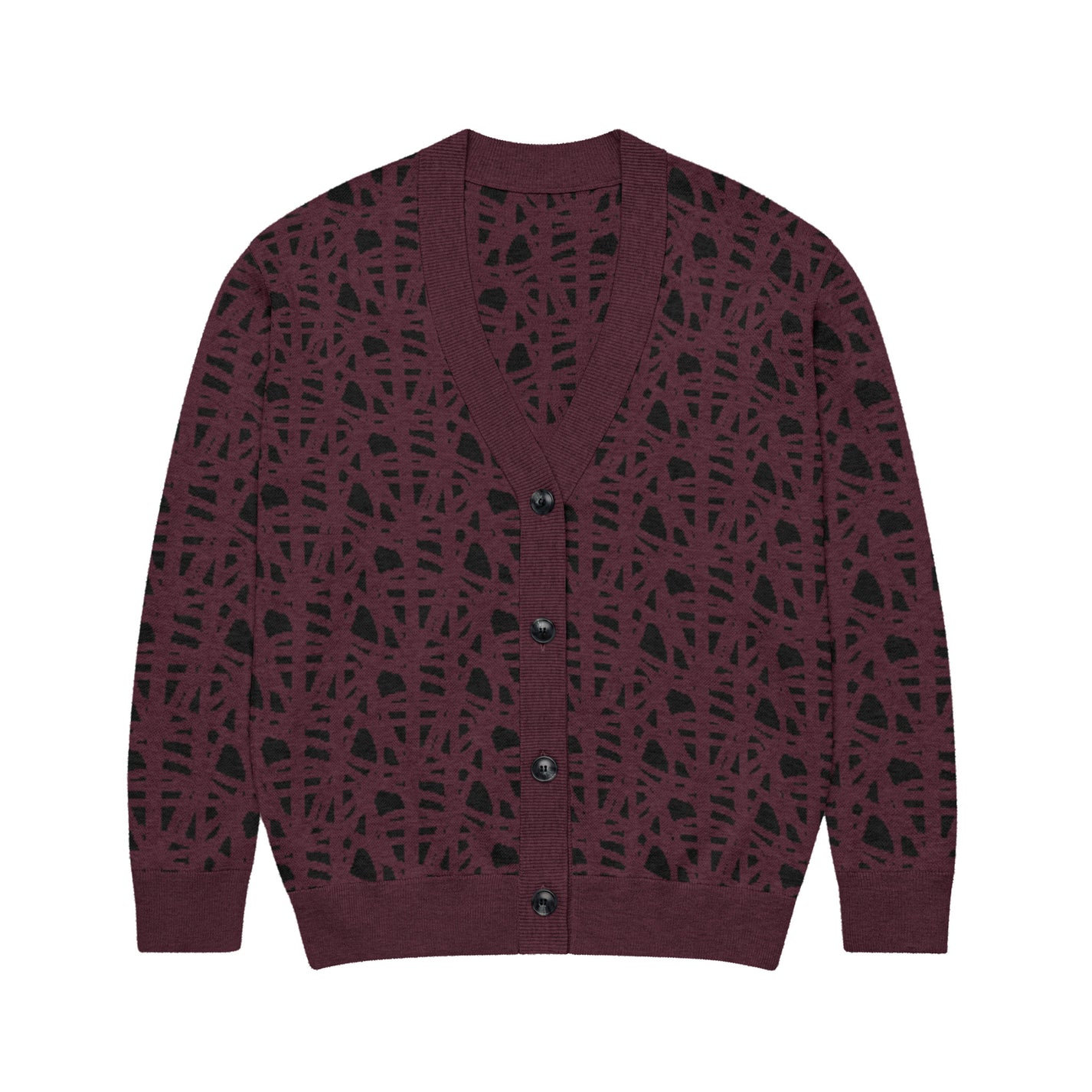 SM Abstract Jacquard Knitted Cardigan burgundy front