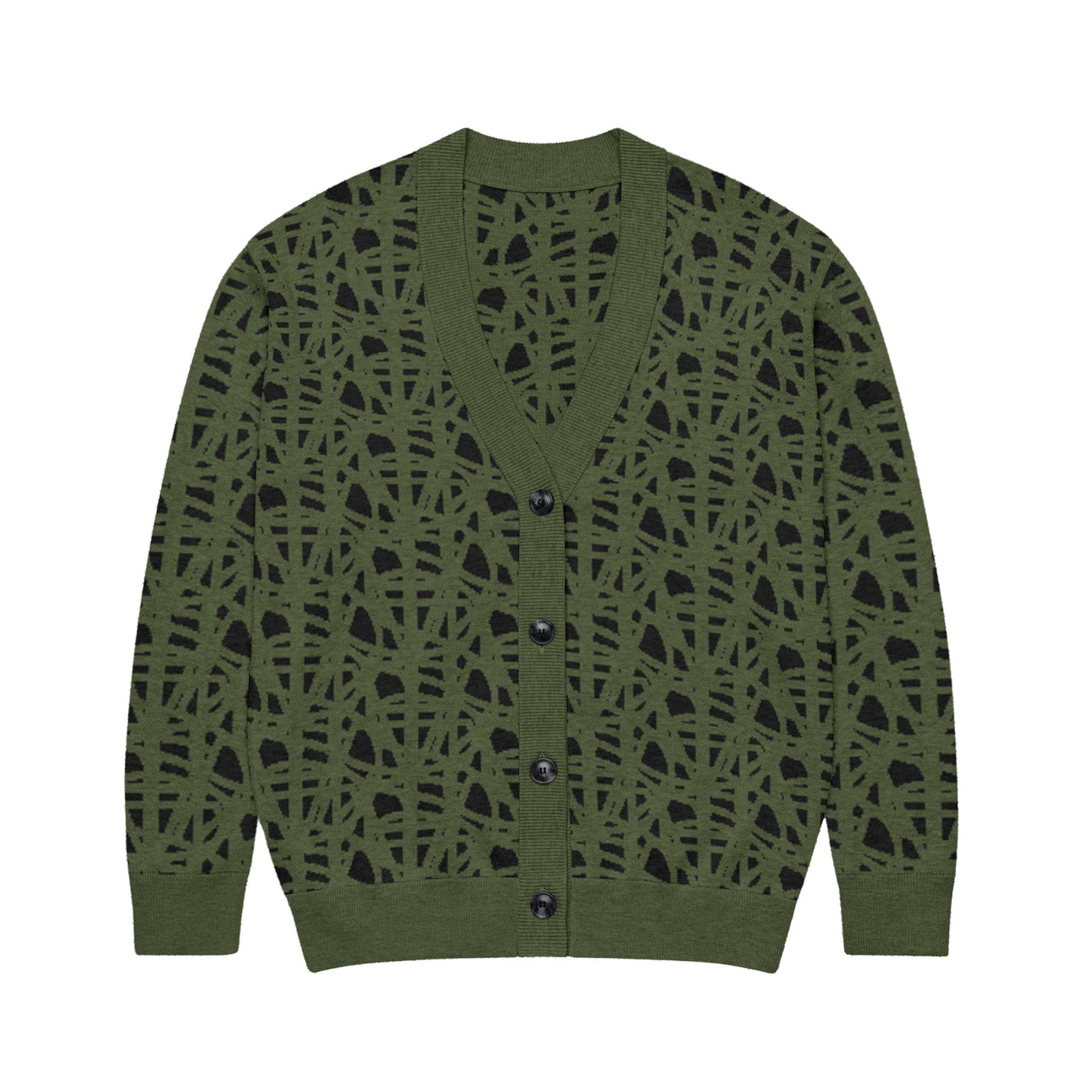 SM Abstract Jacquard Knitted Cardigan green front