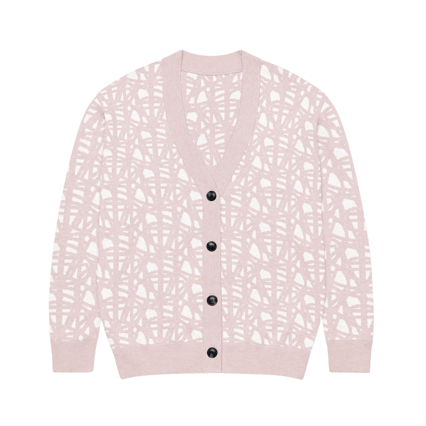 SM Abstract Jacquard Knitted Cardigan pink front