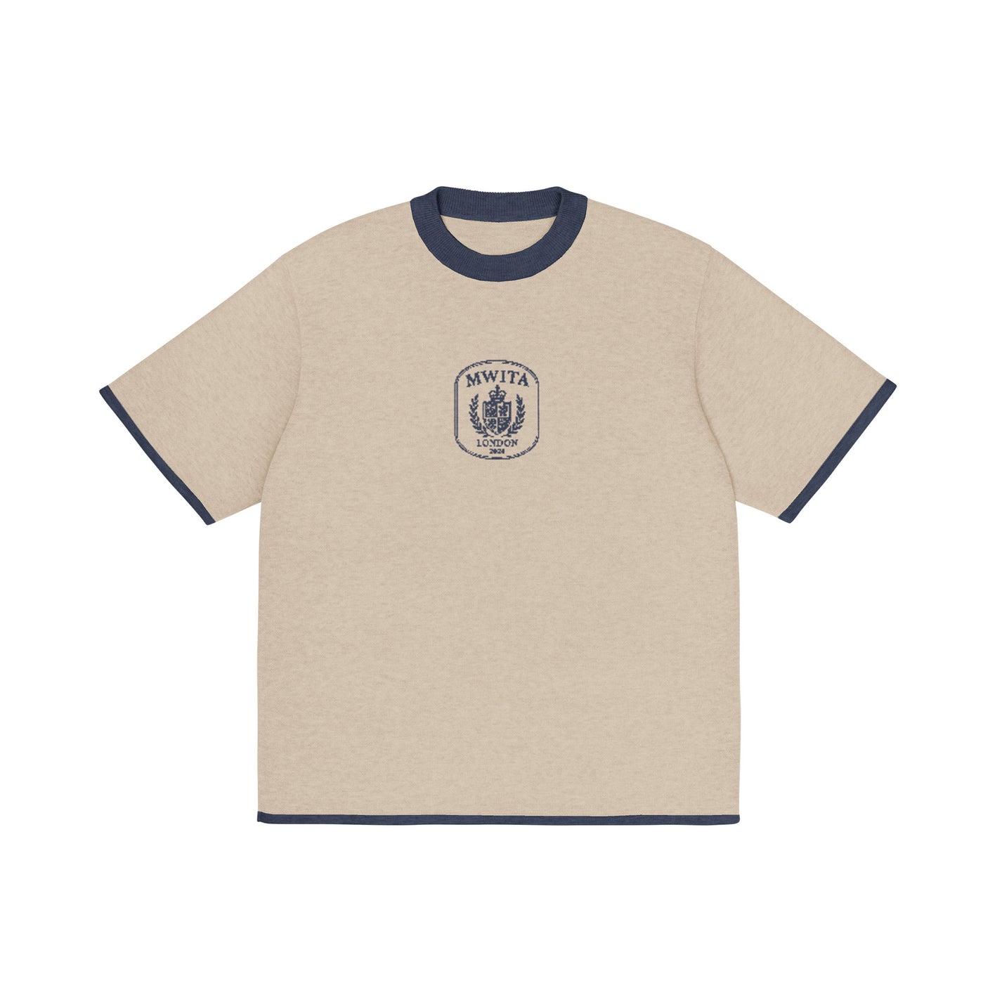 SM Jacquard Knitted Royal Emblem Knitted T-shirt camel front