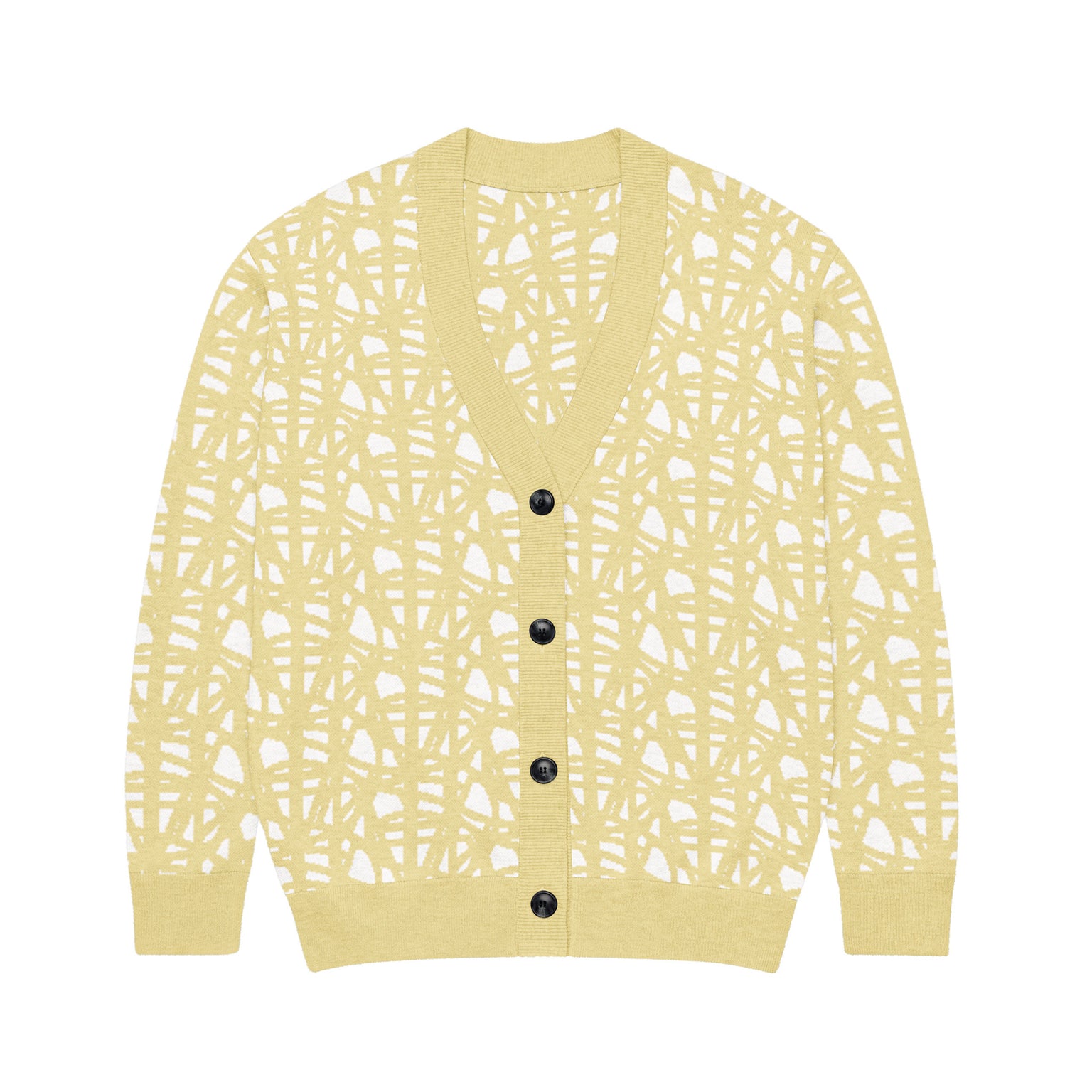 SM Abstract Jacquard Knitted Cardigan yellow front