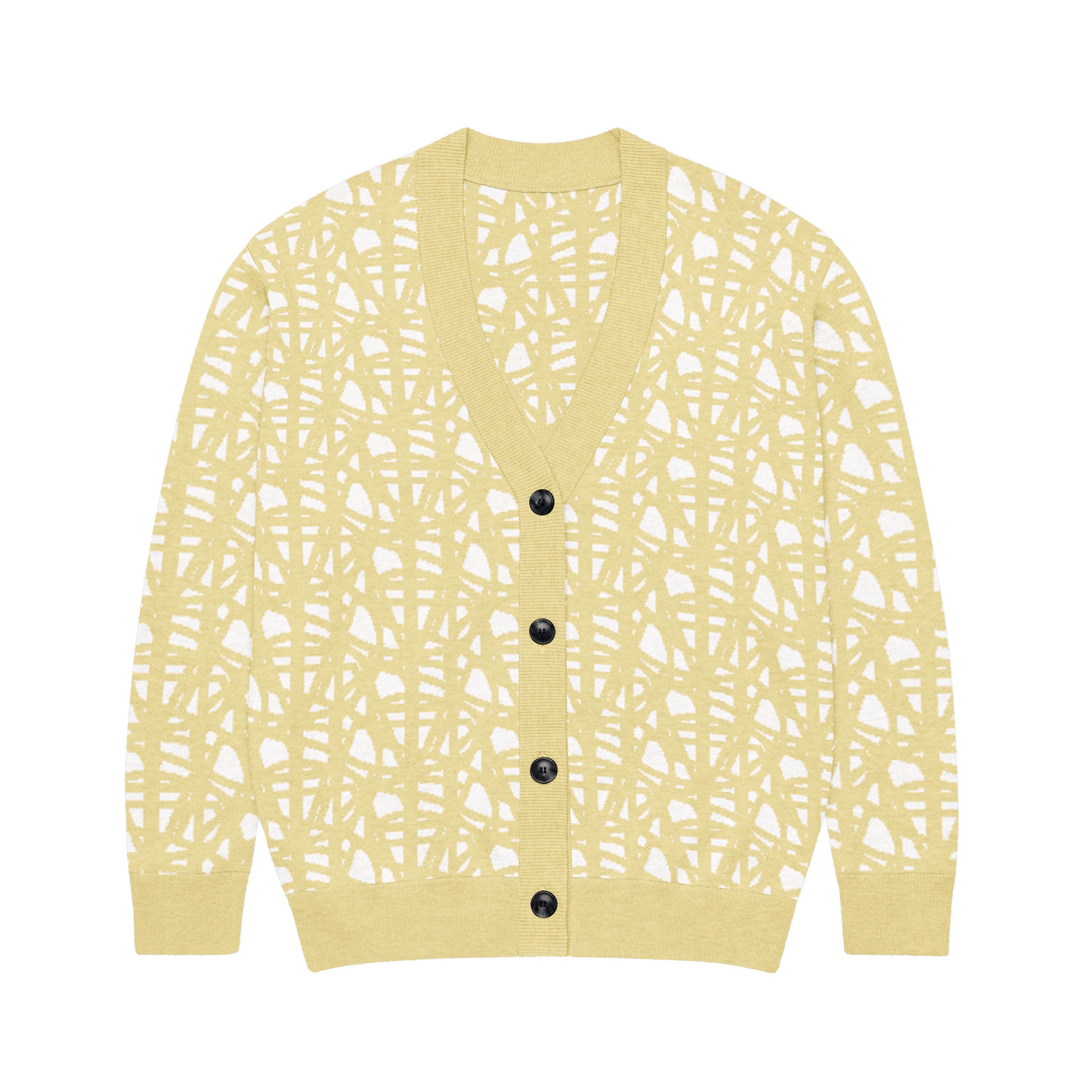 SM Abstract Jacquard Knitted Cardigan yellow front