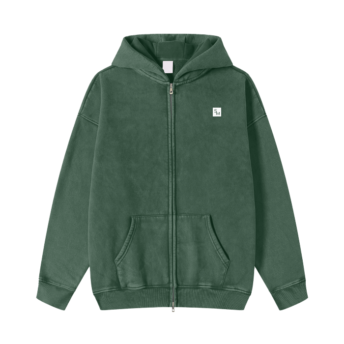 SM Sig. Acid Wash Fleece Hoodie dark green front