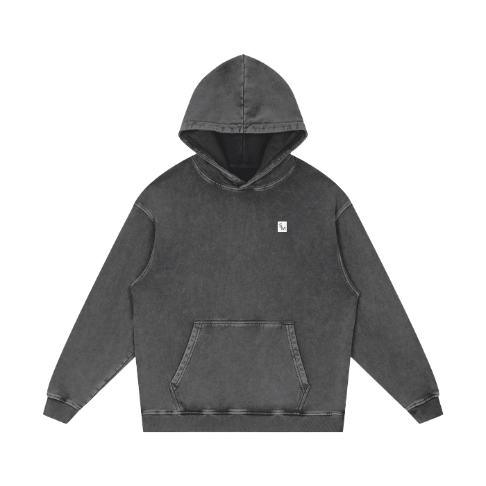 SM Sig. Acid Wash Oversized Hoodie dark grey front