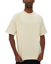 Model wearing SM Sig. Knitted Round Neck T-shirt heather neutral front