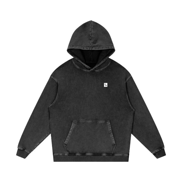 SM Sig. Acid Wash Oversized Hoodie black front