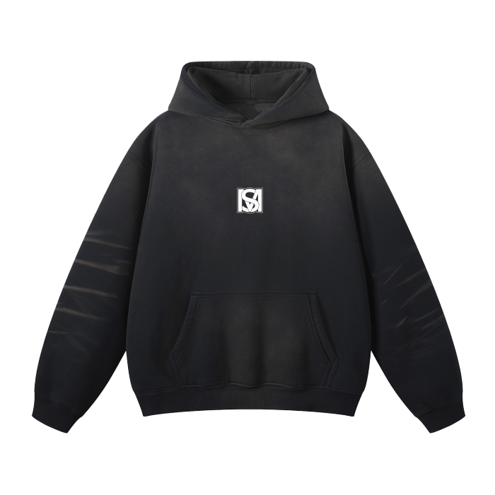 SM Monkey Washed Fleece Hoodie black front