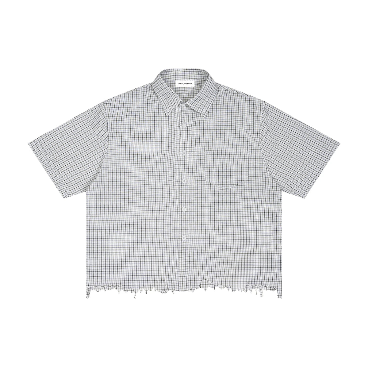 SM Distressed Plaid Boxy Shirt white front