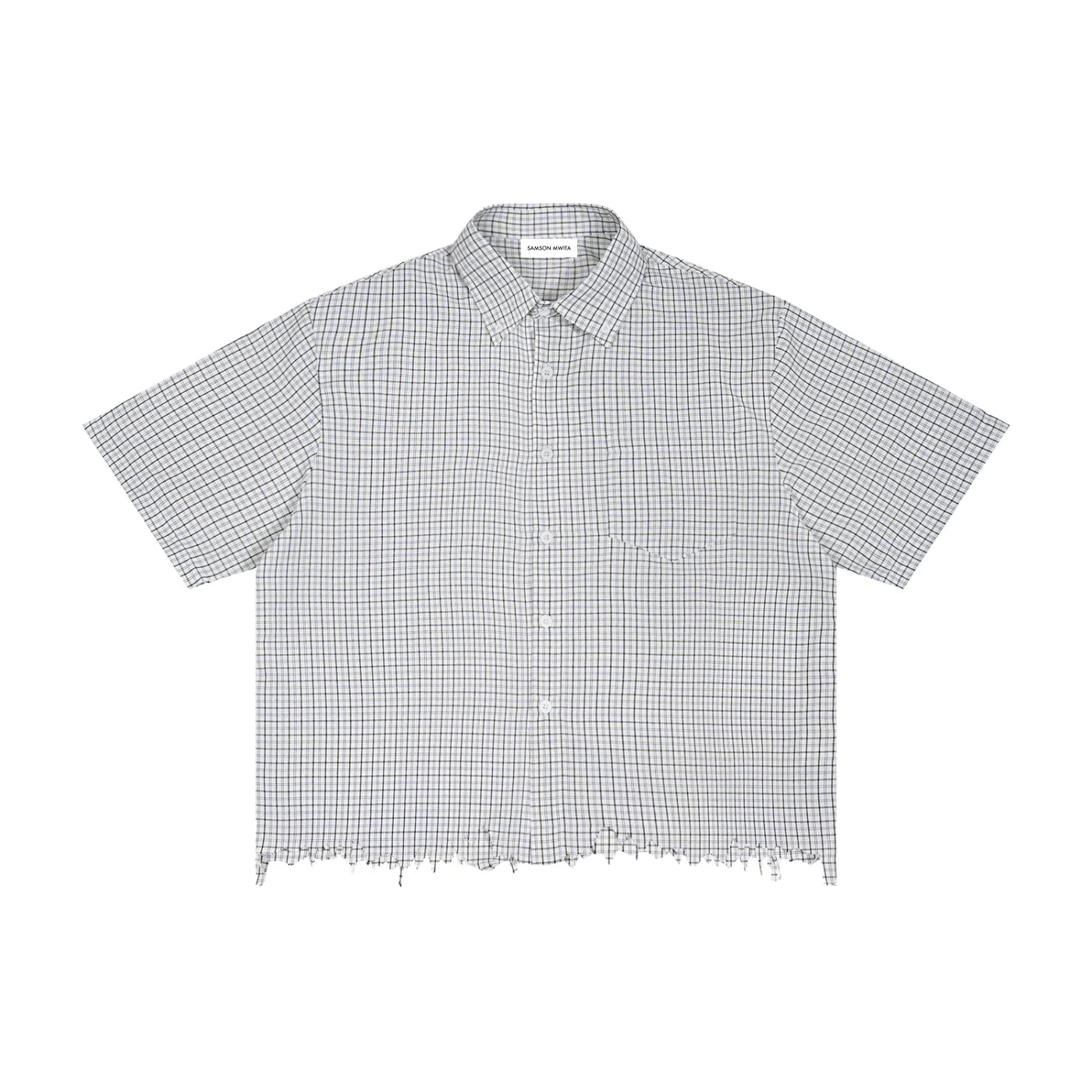 SM Distressed Plaid Boxy Shirt white front