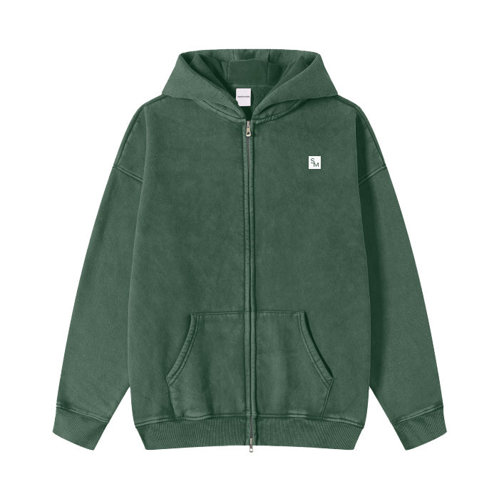 SM Sig. Acid Wash Fleece Hoodie dark green front