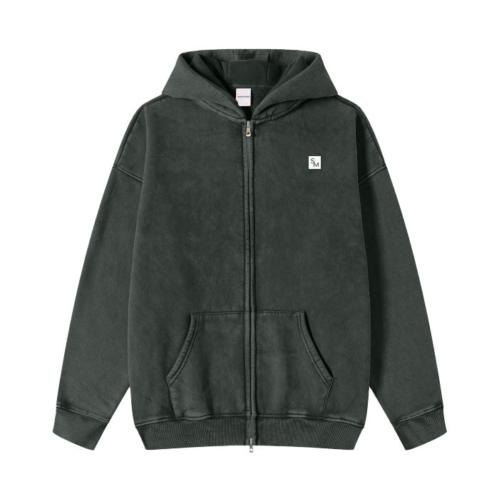 SM Sig. Acid Wash Fleece Hoodie black front