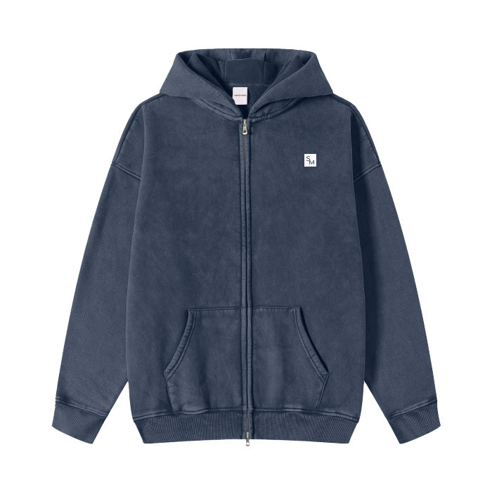 SM Sig. Acid Wash Fleece Hoodie navy front