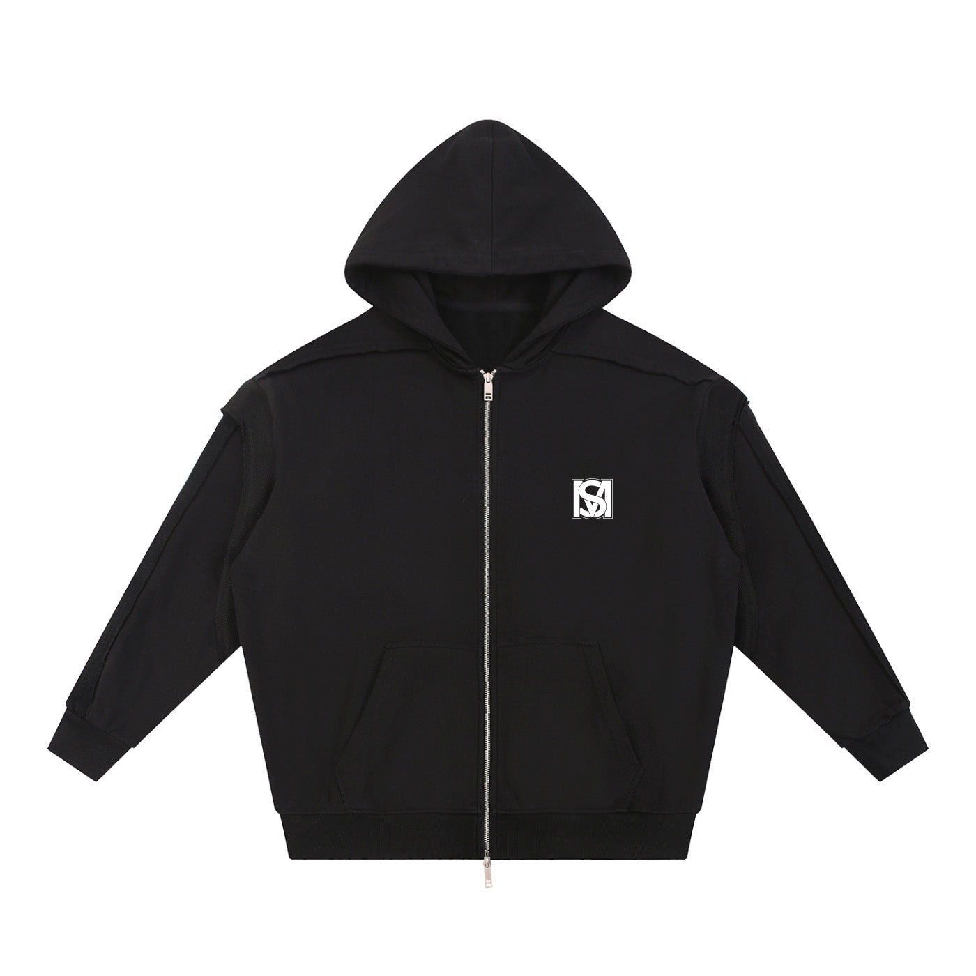 SM Contour Line Zip Hoodie black front