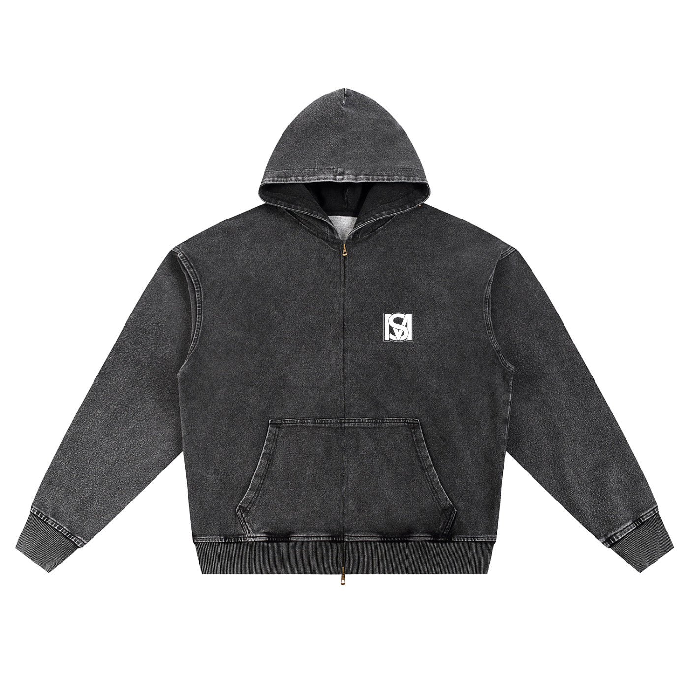 SM Denim Wash Zip Hoodie black front