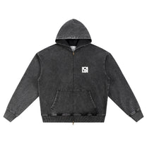 SM Denim Wash Zip Hoodie black front