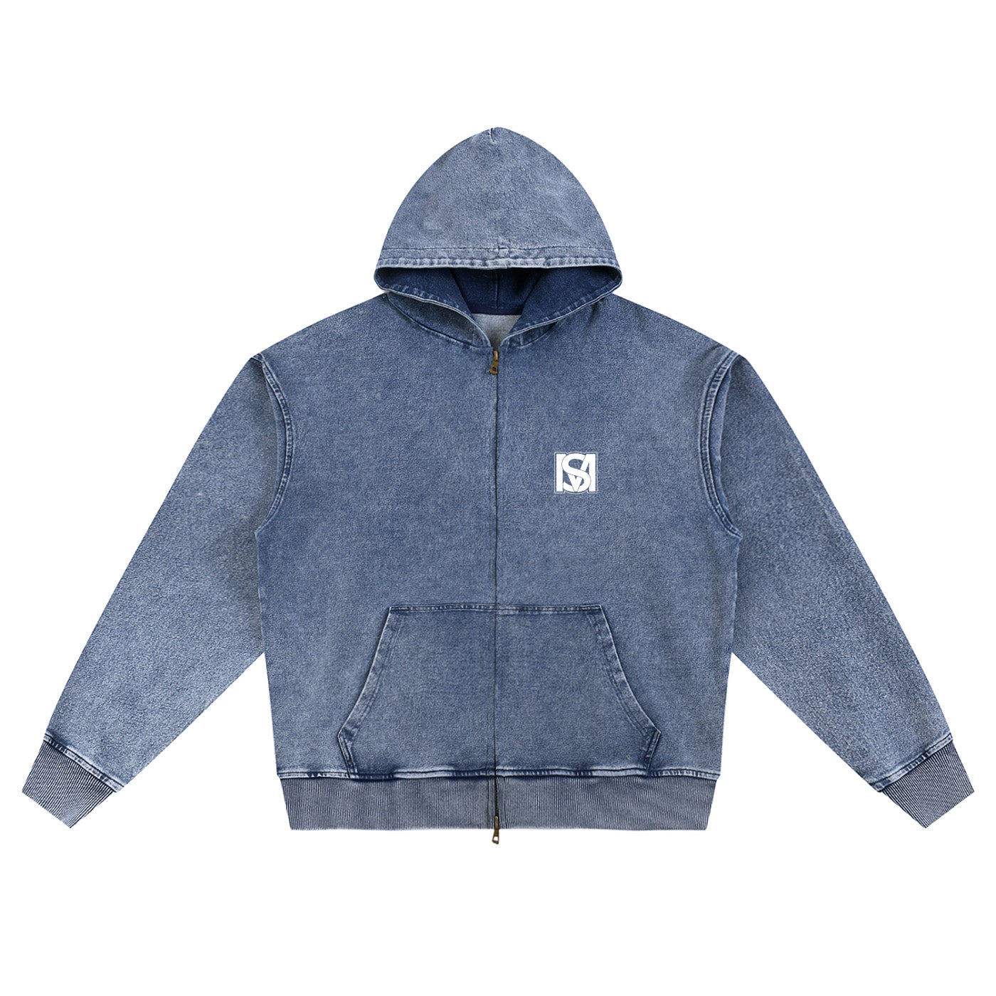 SM Denim Wash Zip Hoodie chambray front