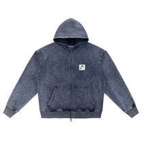 SM Denim Wash Zip Hoodie navy front