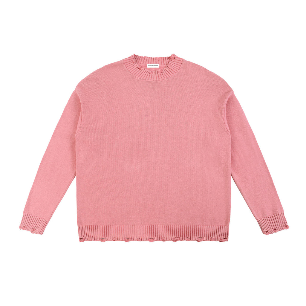 SM Sig. Washed Distress Knit Sweater pink front