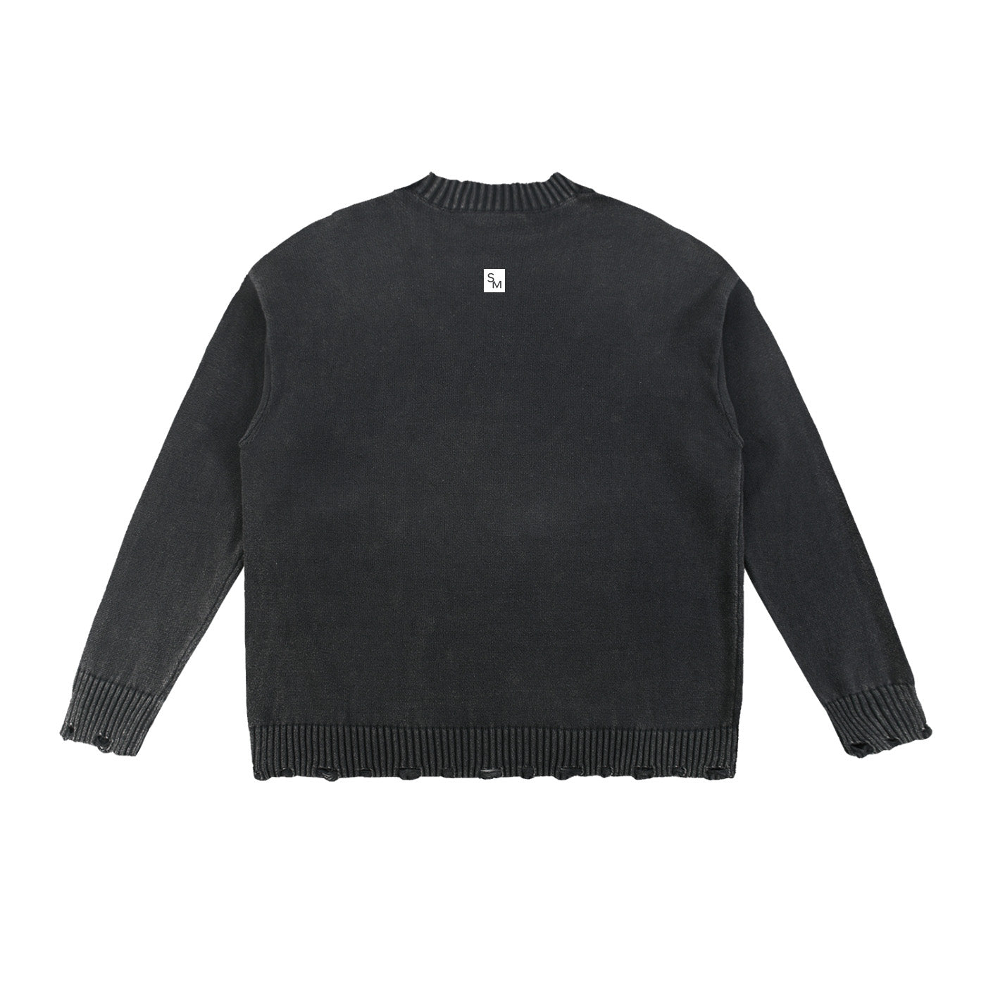 SM Sig. Washed Distress Knit Sweater black back