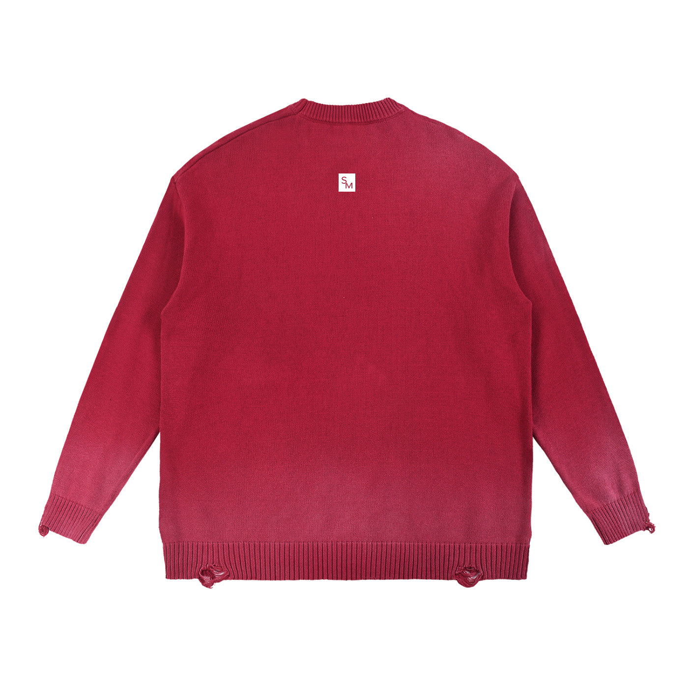 SM Sig. Washed Distress Knit Sweater red back