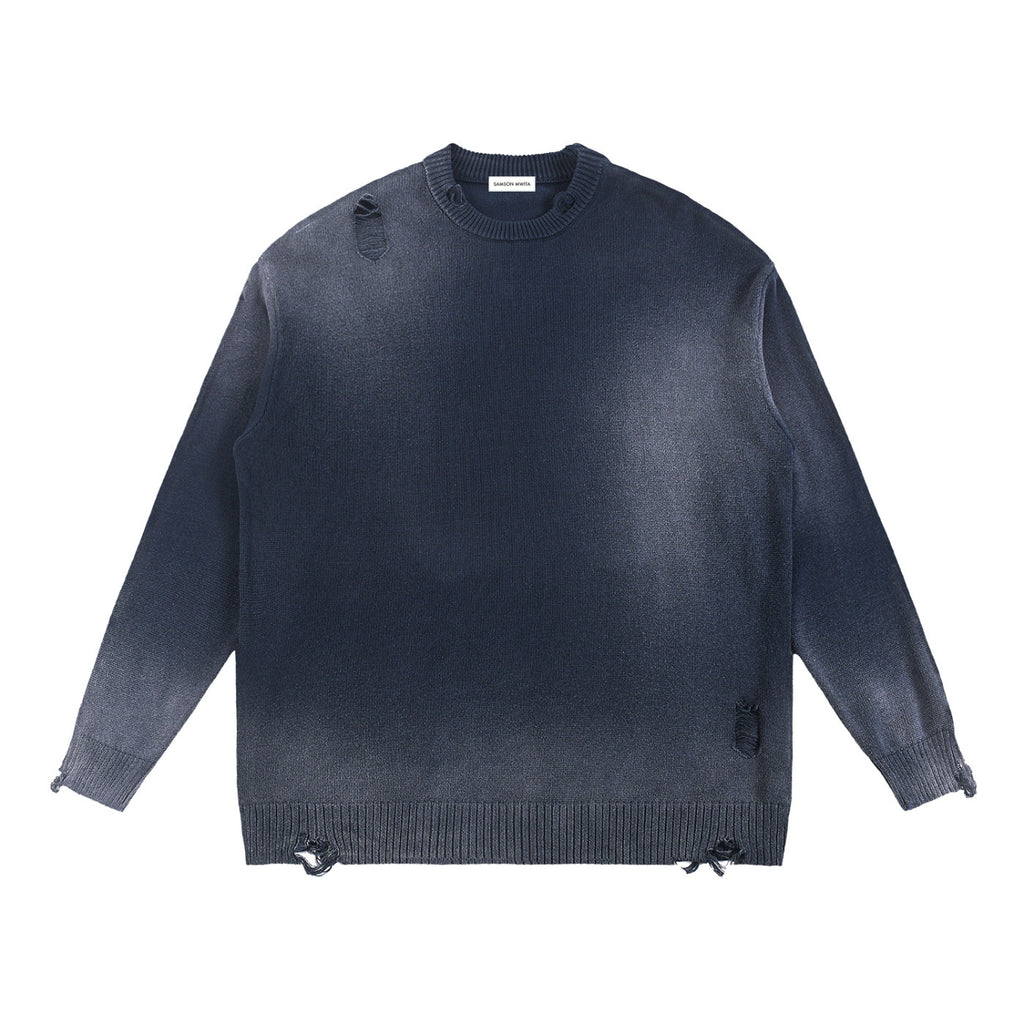 SM Sig. Washed Distress Knit Sweater navy front