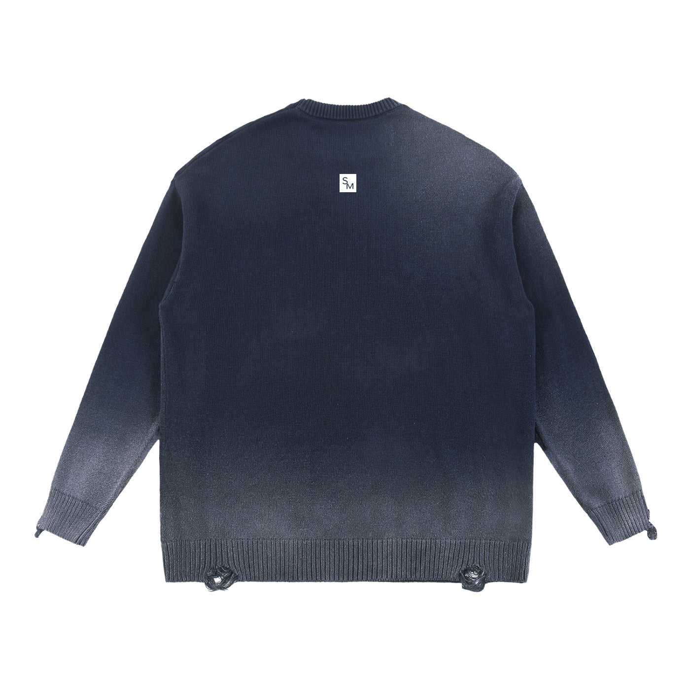 SM Sig. Washed Distress Knit Sweater navy back