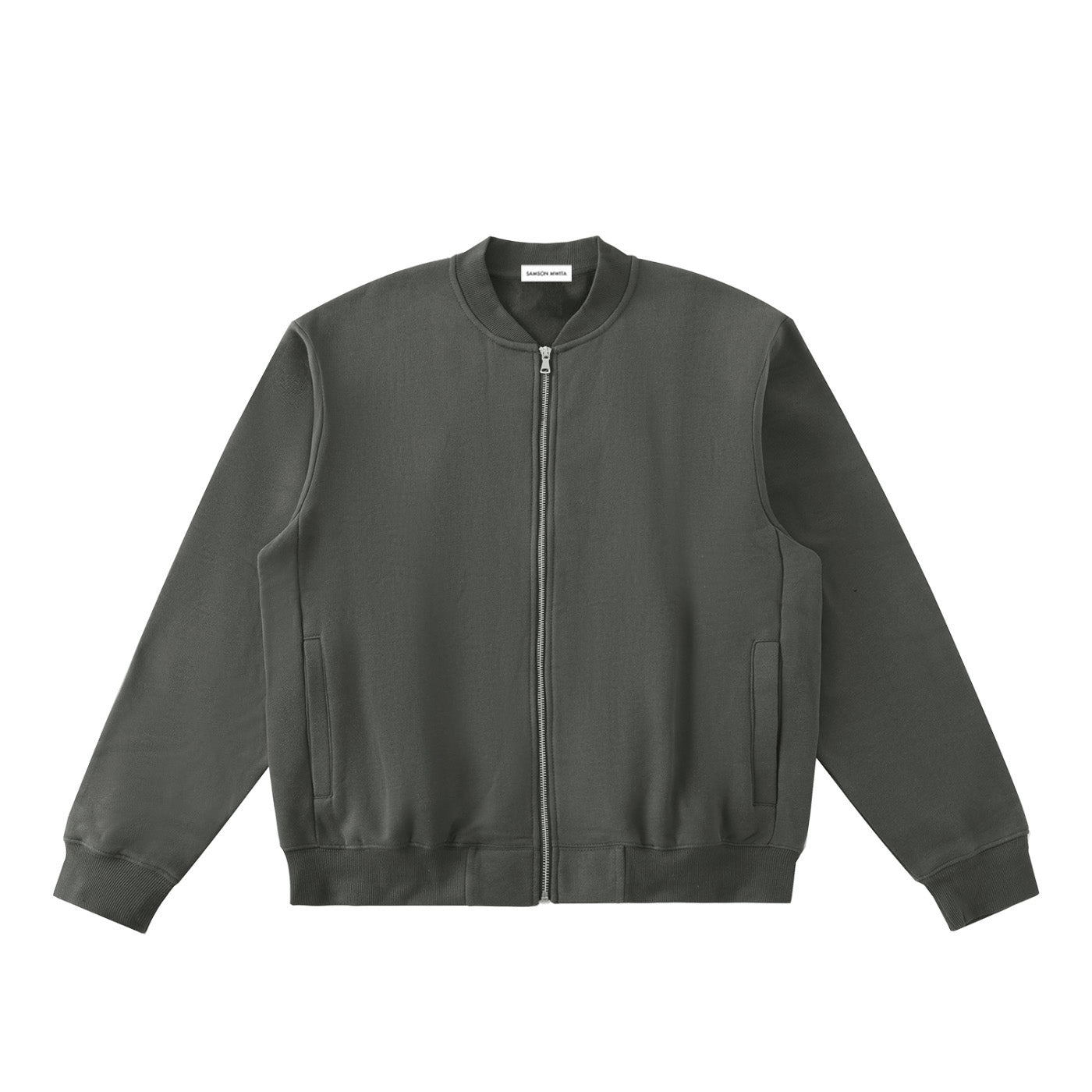SM Sig. Fleeced Varsity Jacket stone grey front