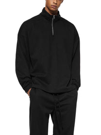 Model wearing SM Sig. Half-Zip Fleece Sweatshirt black front