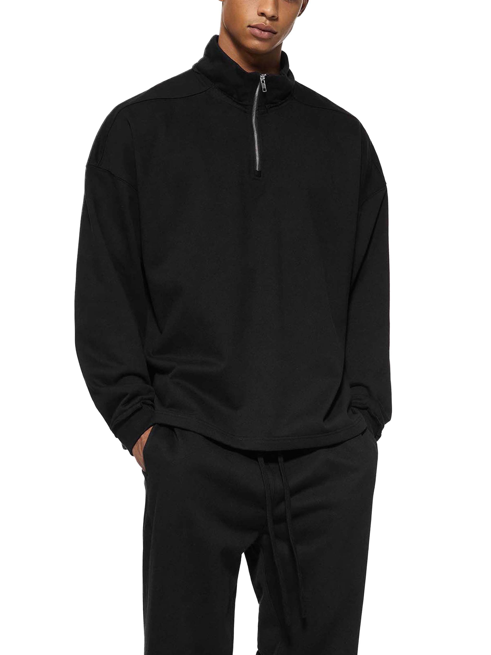 Model wearing SM Sig. Half-Zip Fleece Sweatshirt black front