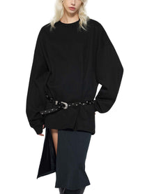 Model wearing SM Sig. Knitted Round Neck Sweatshirt black front