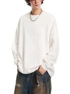 Model wearing SM Sig. Knitted Round Neck Sweatshirt white front