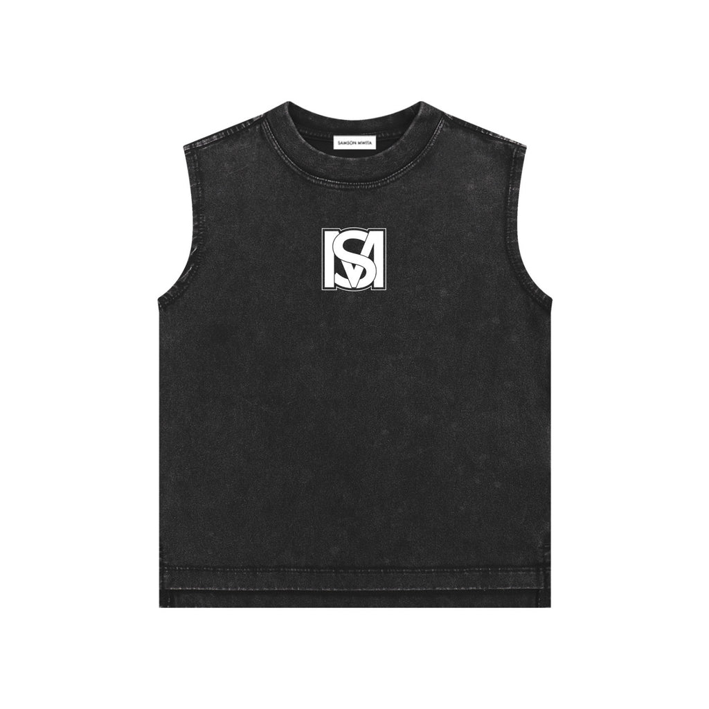 SM Snow Washed Kids Tank Top black front