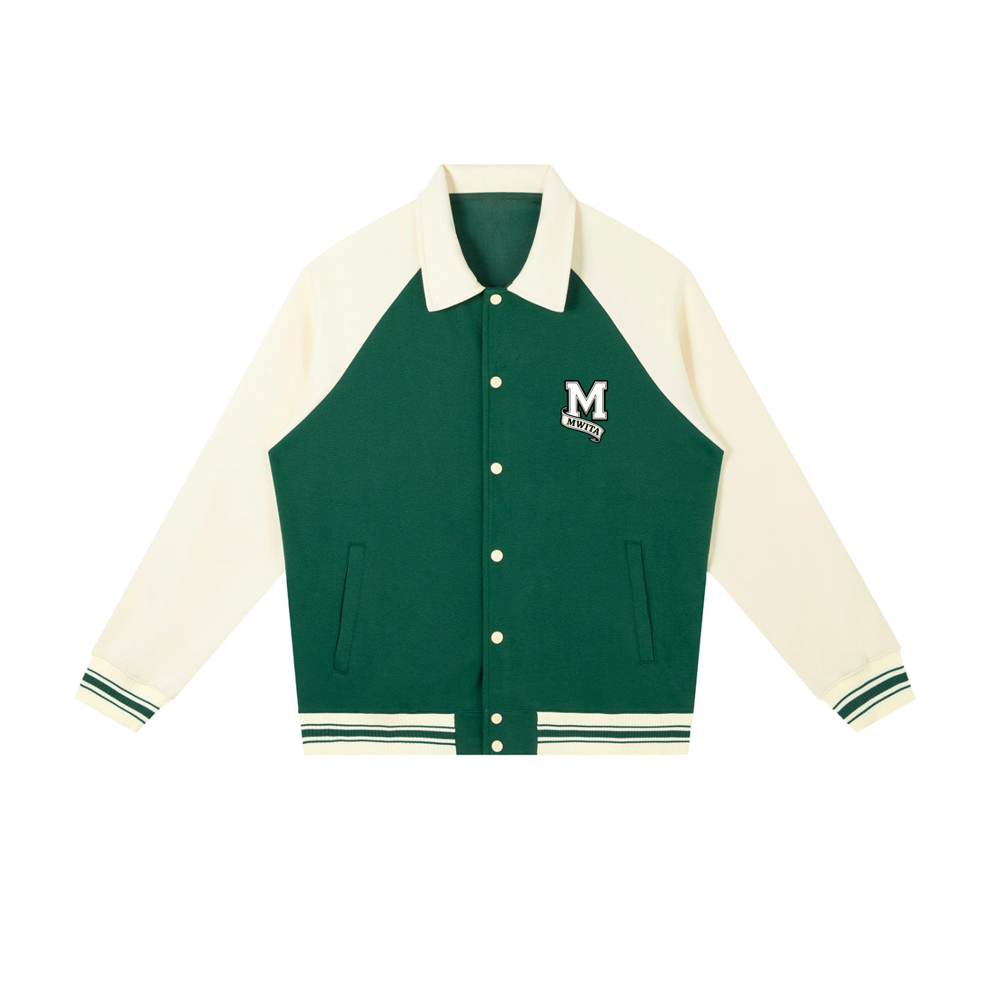 SM Varsity Baseball Jacket green front