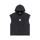 SM Snow Washed Boxy Hooded Tank Top black front