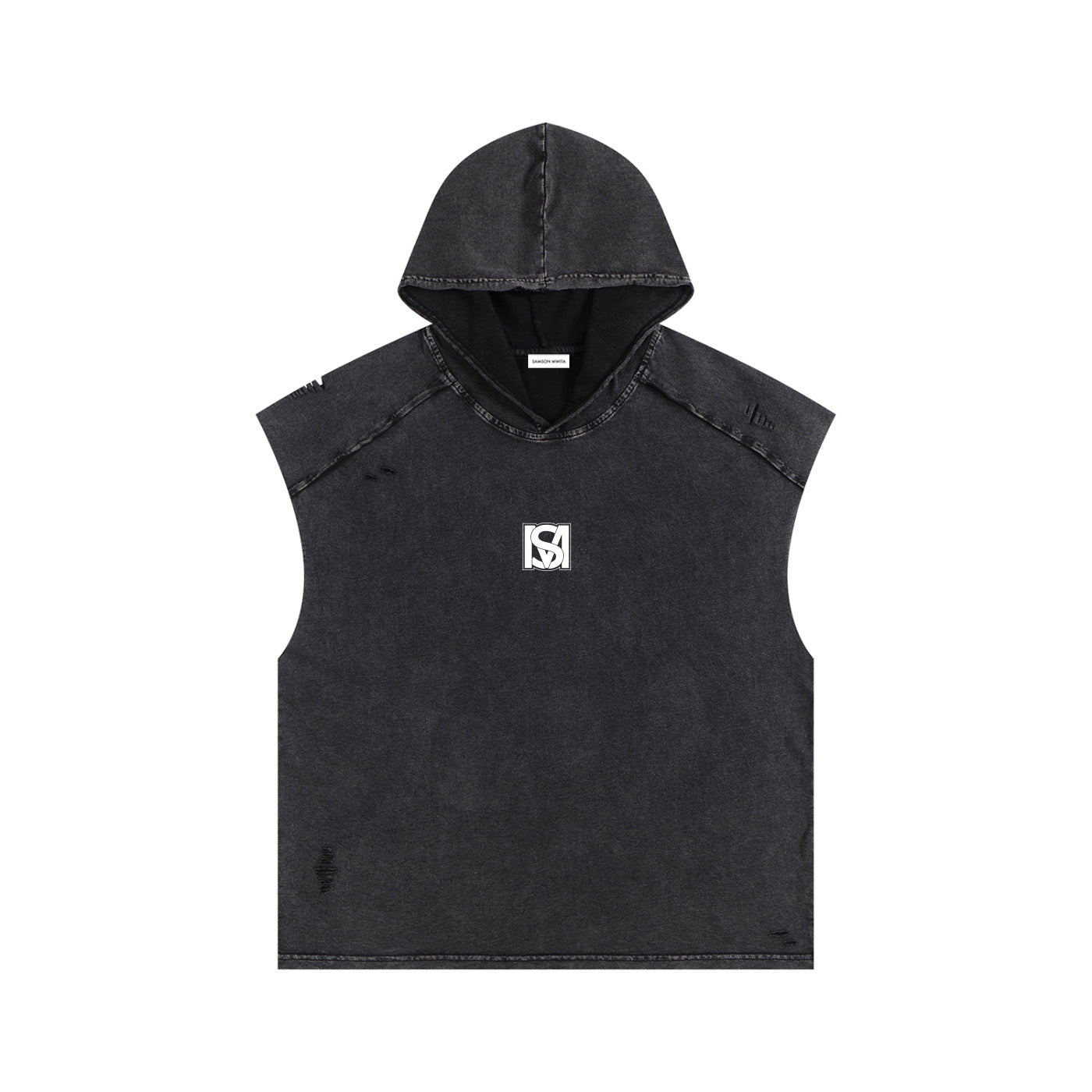 SM Snow Washed Boxy Hooded Tank Top black front