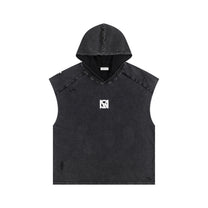 SM Snow Washed Boxy Hooded Tank Top black front