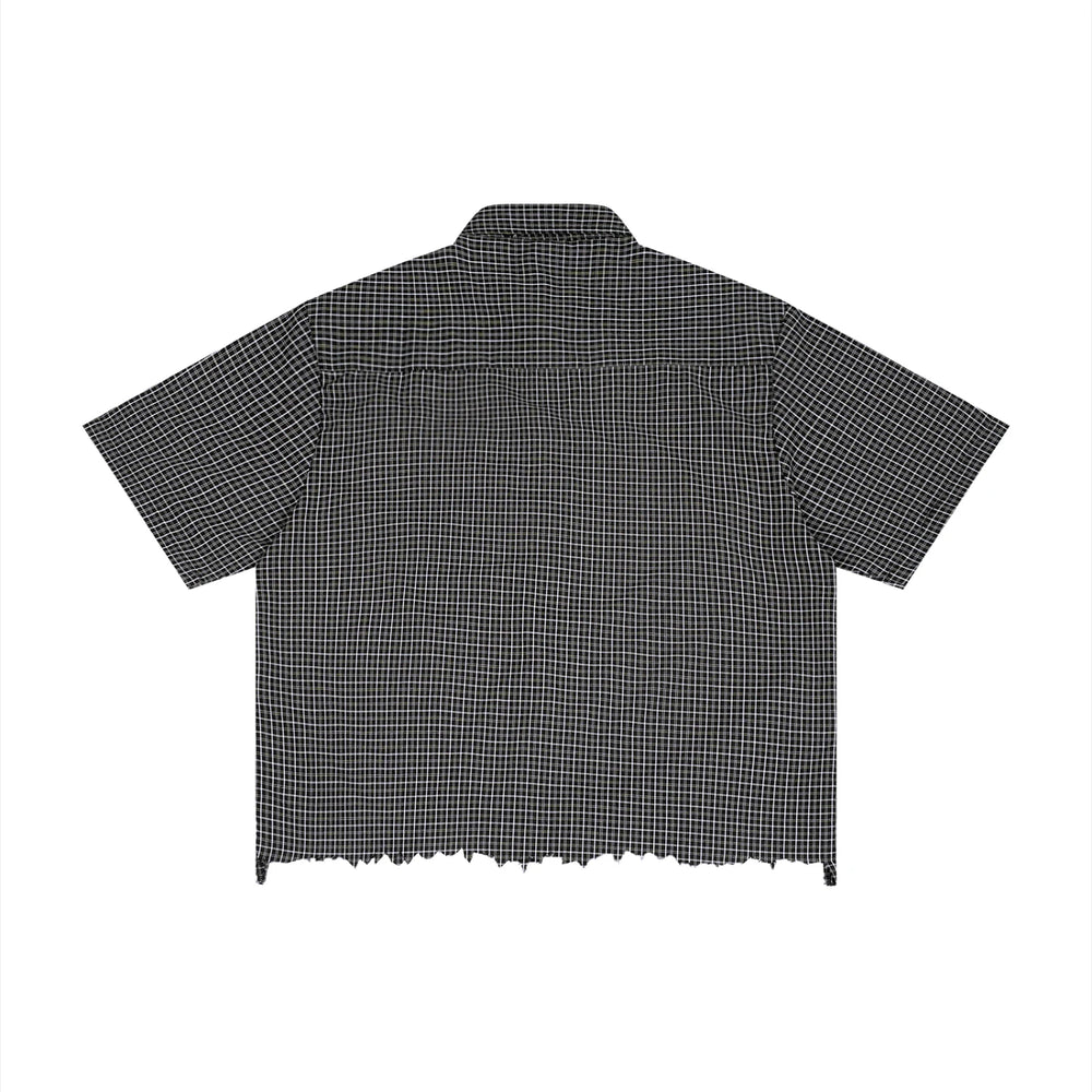 SM Distressed Plaid Boxy Shirt black garden