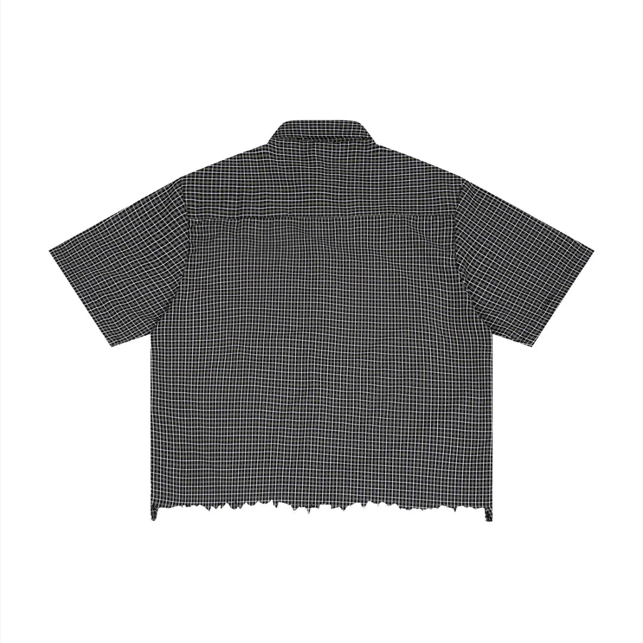 SM Distressed Plaid Boxy Shirt black garden