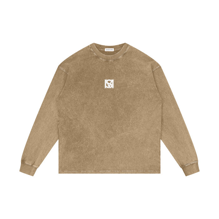 SM Acid Wash Long Sleeve T-shirt honey peach front