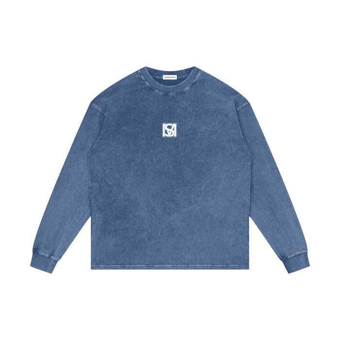 SM Acid Wash Long Sleeve T-shirt dark blue front