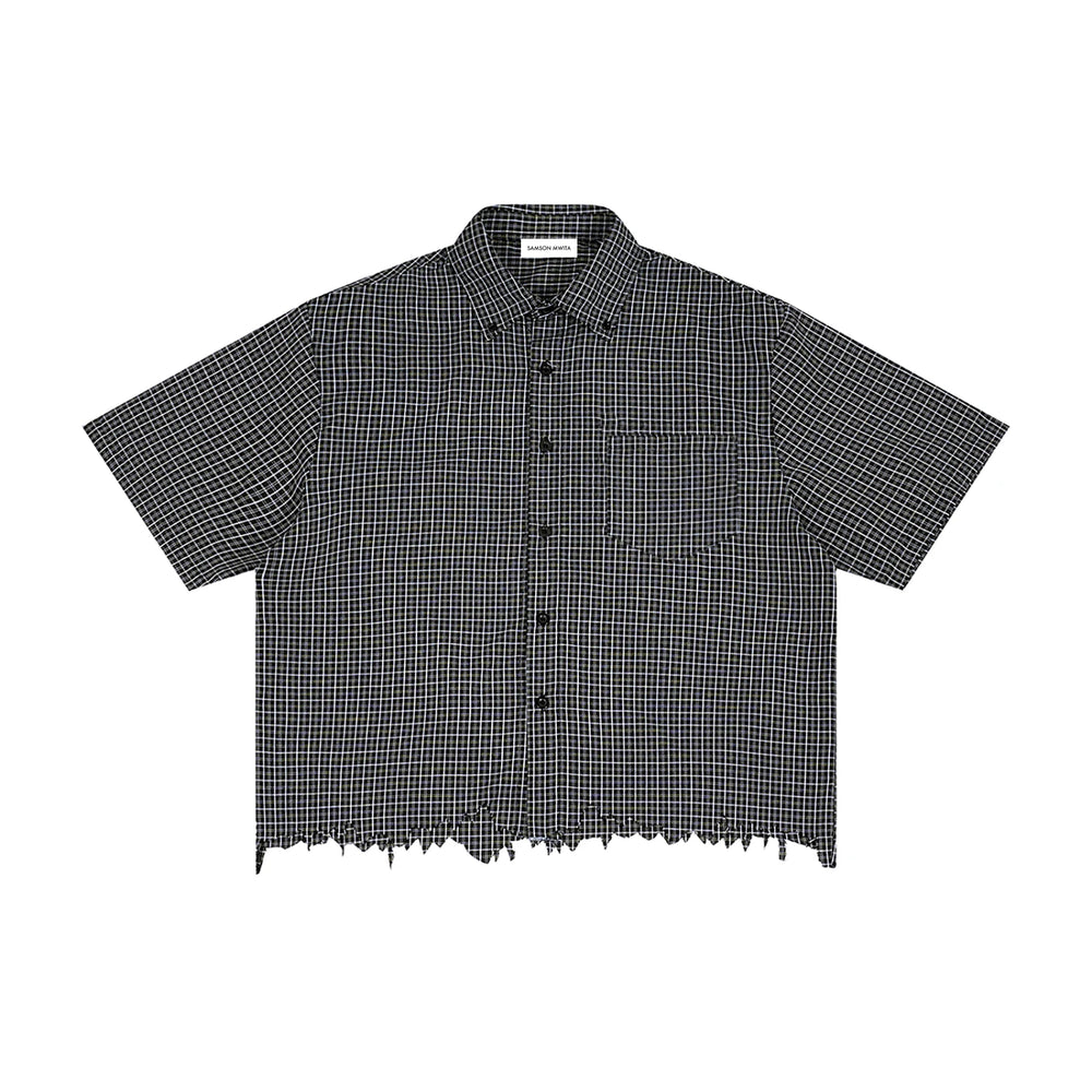 SM Distressed Plaid Boxy Shirt black front
