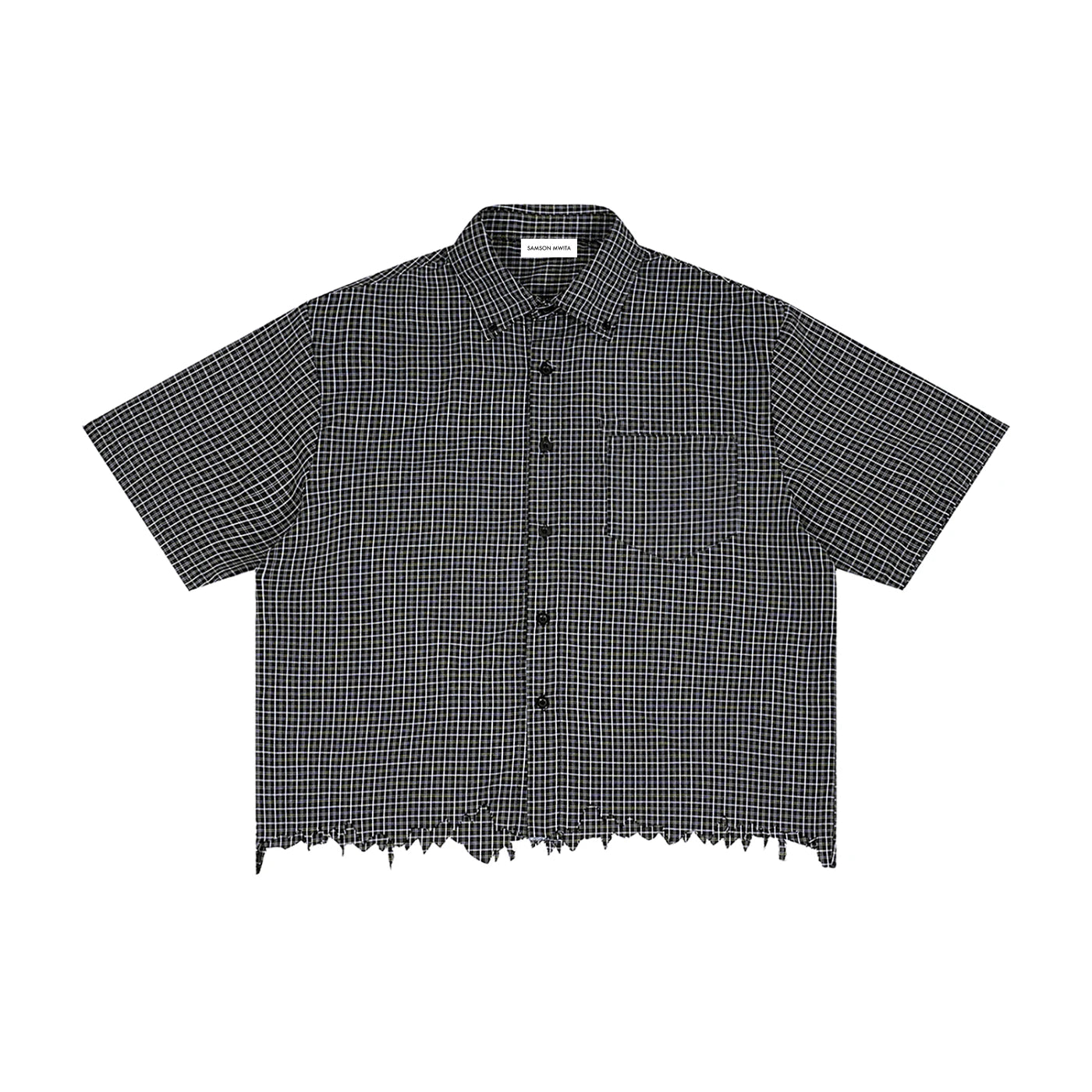 SM Distressed Plaid Boxy Shirt black front