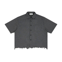 SM Distressed Plaid Boxy Shirt black front
