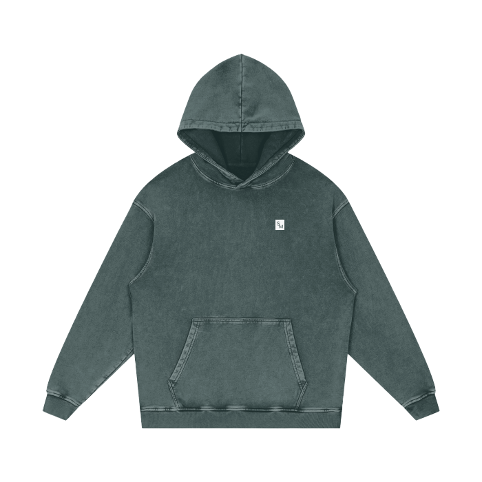 SM Sig. Acid Wash Oversized Hoodie dark green front