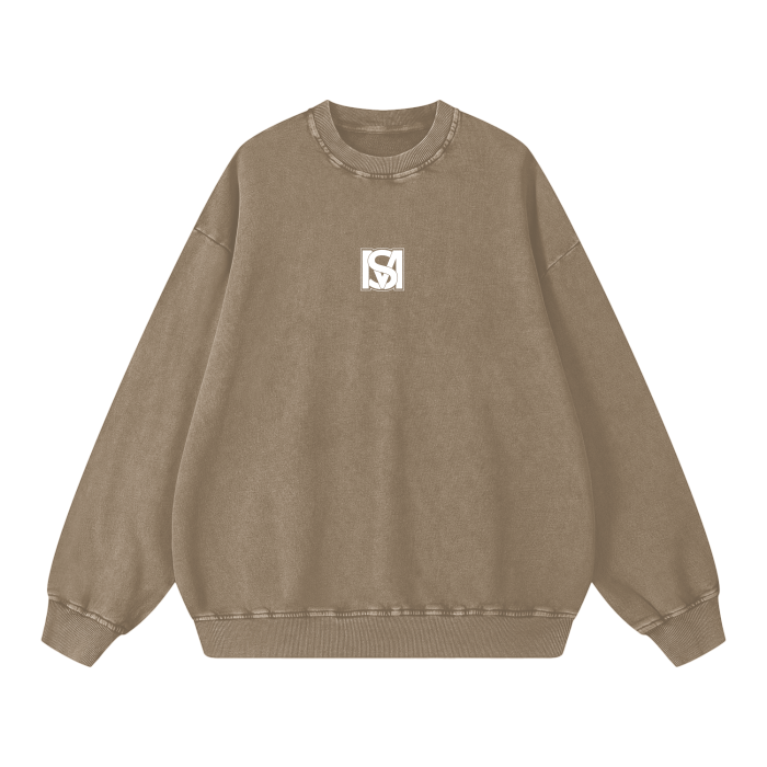 SM Acid Wash Sweatshirt grey coffee front