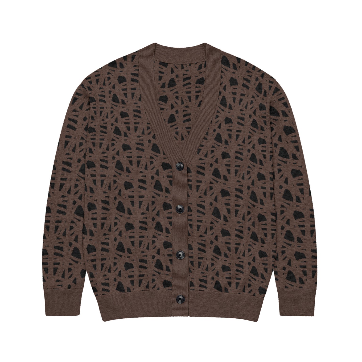 SM Abstract Jacquard Knitted Cardigan brown front