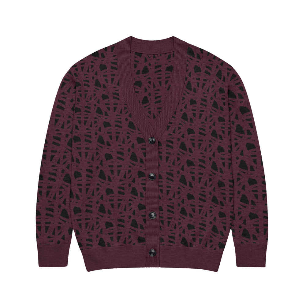 SM Abstract Jacquard Knitted Cardigan burgundy front