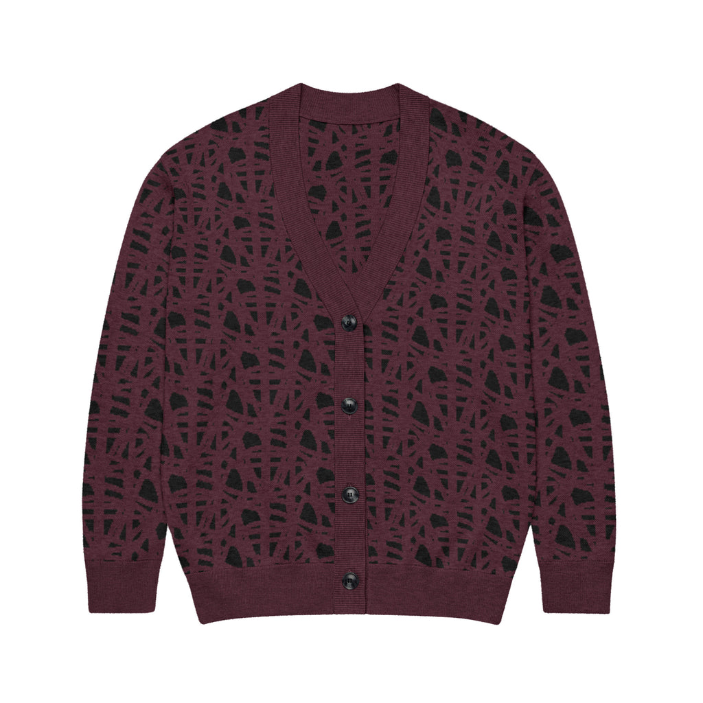 SM Abstract Jacquard Knitted Cardigan burgundy front