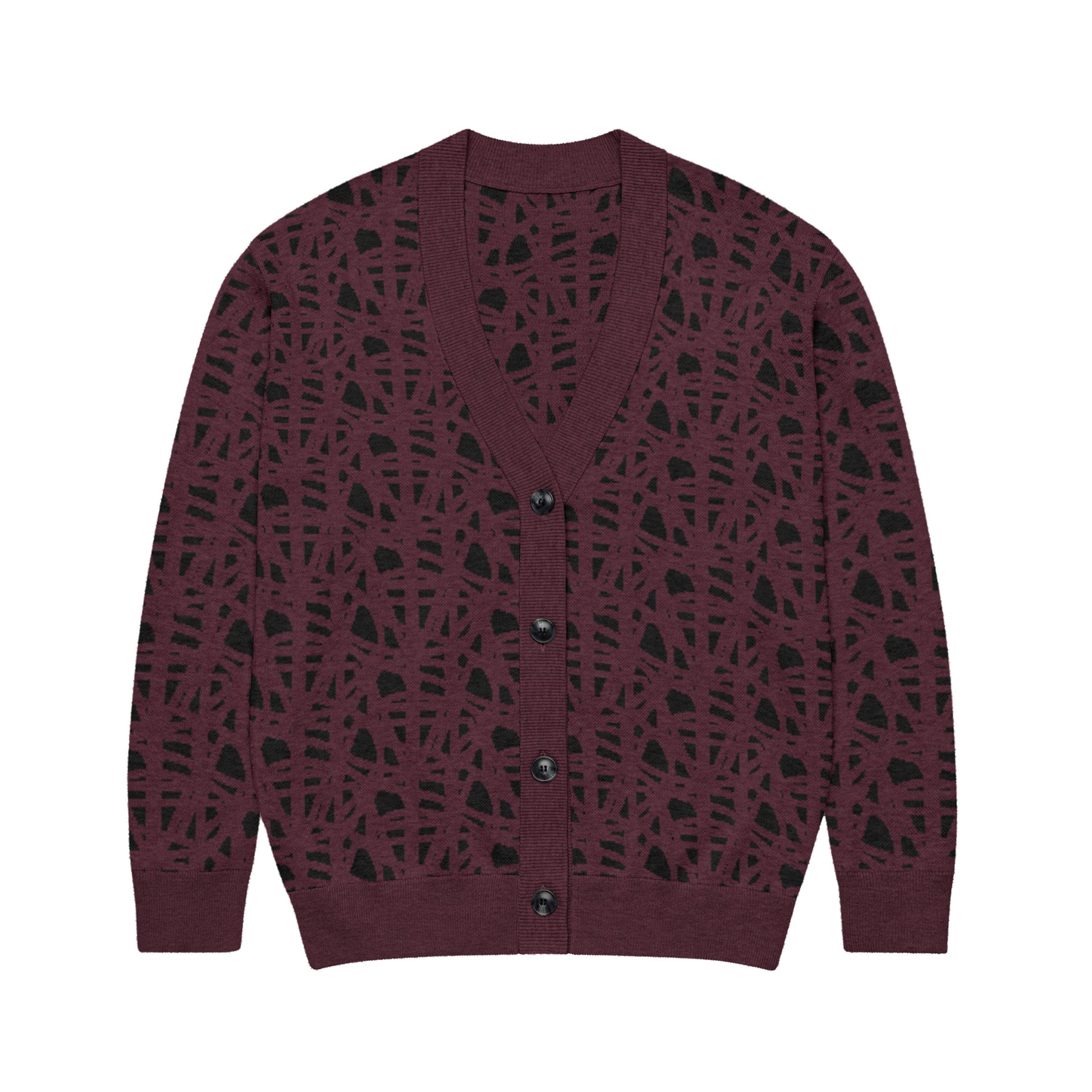 SM Abstract Jacquard Knitted Cardigan burgundy front